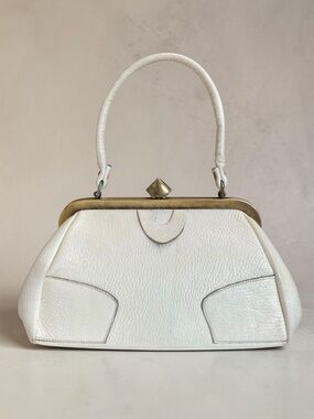 White Pebbled Leather Handbag Evening Bag